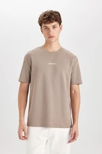 DEFACTO Men's Beige Regular Fit Regular Cut Crew Neck Printed Heavy Fabric Short Sleeve T-Shirt