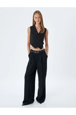 Koton V Neck Buttoned Asymmetrical Double Breasted Crop Vest