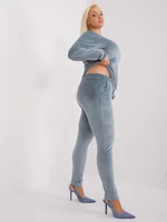 Gray and Blue Velvet Oversized Set by Jeannee