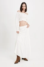 DEFACTO A-Line High Waist Cotton Lined Crinkle Viscose Kilos Maxi White Skirt