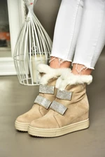 Fox Shoes R602891602 Women's Beige Suede Wedge Heels Boots