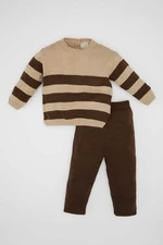 DEFACTO Baby Boy Striped Knitwear Sweater Basic Plain Knitwear Bottom 2-Piece Set