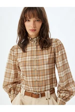 Koton Mandarin Collar Shirt Ruffle Detail Long Sleeve Cotton