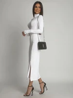 Plain long-sleeved turtleneck dress, white