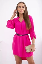 Dress with a longer back and a fuchsia belt