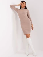 Dark beige fitted ribbed dress BASIC FEEL GOOD