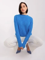 Blue sweater with cables and viscose