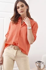 Airy shirt with a long back, coral