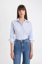 DEFACTO Fitted Shirt Collar Striped Button-Down Poplin Long Sleeve Shirt