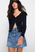 Trendyol Navy Blue Crop Turndown nyakú kötöttáru Cardigan