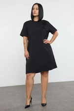 Trendyol Curve Black Rose/Flower Accessory Short Sleeve Woven Mini Plus Size Dress