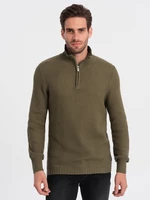 Ombre Men's knitted sweater with spread collar - olive