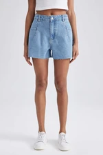 DEFACTO Mom Fit High Waist Cropped Cut High Leg Jean Shorts