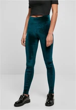 Women's teal velvet leggings with a high waist