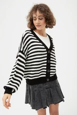 Lafaba Women's Black Oversize Striped Knitwear Cardigan