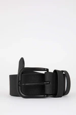 DEFACTO Men's Oval Buckle Faux Leather Jean Belt