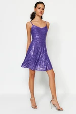 Trendyol Purple Sparkly/Skater Sequined Evening Dress