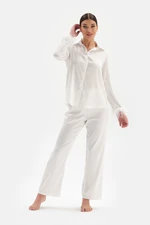 Dagi White Fitted Bride Satin Pajamas Set