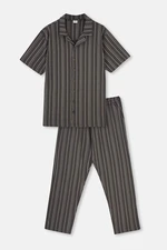 Dagi Anthracite Shirt Collar Striped Knitted Pajamas Set