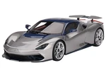 2019 Automobili Pininfarina Battista Argento Liquido Silver Metallic with Blu del Re Blue Top "US Launch Edition" 1/18 Model Car by Top Speed