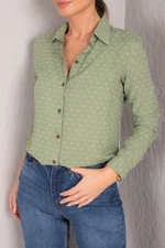 armonika Women's Almond Green Patterned Long Sleeve Shirt