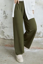 InStyle Belted Waist Wide Scuba Pants - Khaki