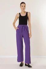 By Saygı Elastic Waist Side Slit Pocket Knitted Trousers