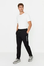 Trendyol Men's Black Regular Fit Printed Open Leg Cotton Sweatpants