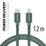 Datový kabel Swissten Textile USB-C/ Lightning 1,2 M,  grey