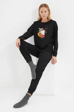 Trendyol Black Christmas Themed Knitted Pajamas Set