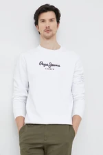 Bavlněná mikina Pepe Jeans pánská, bílá barva, vzorovaná