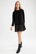 DEFACTO Patterned Ruffle Skirt Detailed Sweat Dress