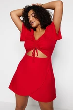 Trendyol Curve Red Woven Smocking And Cutout Detailed Dress