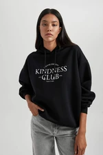 DEFACTO Oversize Fit Slogan Long Sleeve Sweatshirt