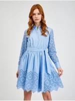 Orsay Blue Perforated Shirt Dress with Tie - Ladies