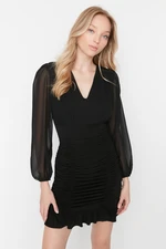 Trendyol Black Gimped Bodycone Woven Dress