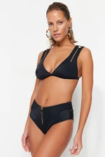 Trendyol X Moeva Black Zipper Detailed High Waist Bikini Bottoms