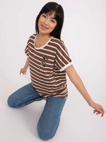 Brown-and-White Women's Striped Oversize Blouse