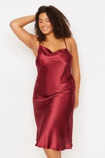 Trendyol Curve Burgundy Strappy Satin Woven Back Detailed Nightshirt