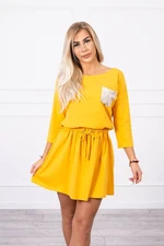 Dress with sequined pocket mustard