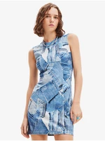 Blue Patterned Minidress Desigual Denam - Women