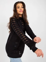 Black openwork oversize sweater with round neckline