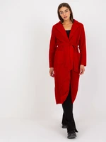 Merve OH BELLA red plush maxi coat with belt