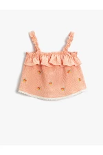 Koton Floral Embroidered Gingham Dress with Ruffled Straps