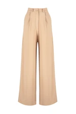 Trendyol Camel Extra Wide Leg/Wide Legs Crepe Knitted Trousers with Pleat Detail