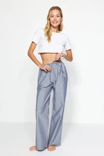 Trendyol Blue Premium Striped Pajama bottoms with fastening detail, wide fit