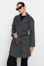 Trendyol Anthracite Belted Long Stamped Coat