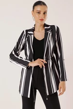 By Saygı Striped Longitudinal Drawstring Waist Folded Sleeve Jacket