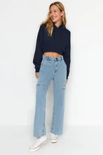 Trendyol Blue Pocket Detailed High Waist Wide Leg Jeans