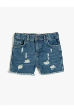 Koton Girl's Denim Shorts Destroyed with Pocket Cotton